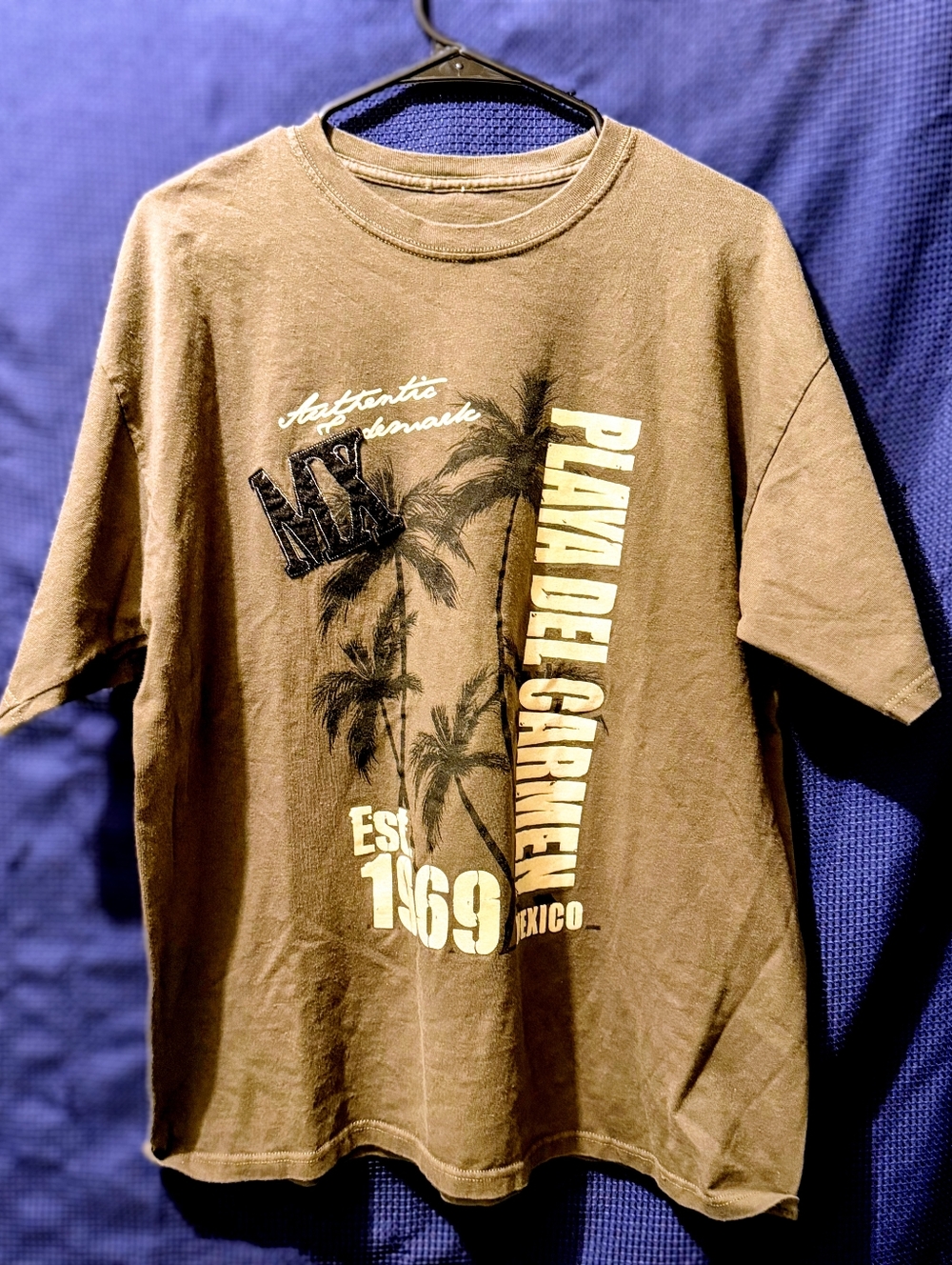 Brown Graphic Palm-Print Men’s T-Shirt No Tag Sz Approx M/L